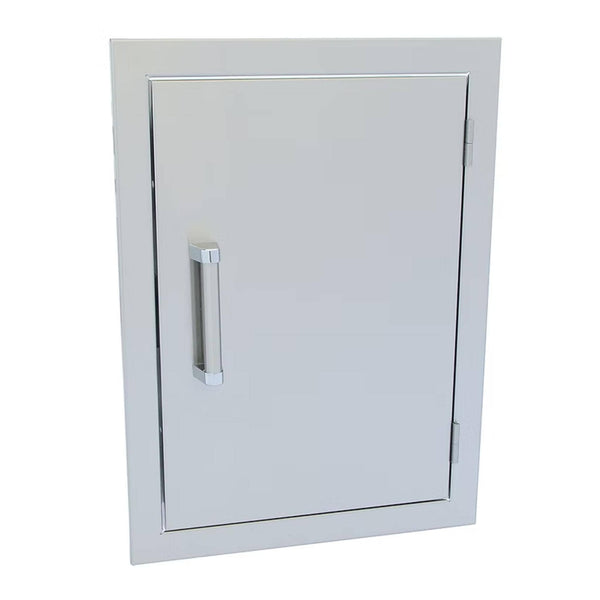 Kokomo Grills KO-1724V 17 x 24-inch reversible stainless steel vertical outdoor kitchen access door with polished bar handle.
