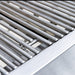 Close-up of stainless steel grill grates showing durable round rods and polished surface.