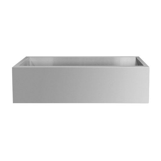 A plain stainless steel rectangular basin with a minimalist design, suitable for use as a sink or storage compartment.