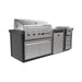 BBQ Island with stainless steel grill, compact fridge, double-door storage, side burner, and drawer space