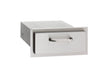 Stainless steel single storage drawer with a sleek handle, designed for built-in outdoor kitchen and grilling area organization.