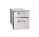Stainless steel double drawer storage unit with one small top drawer and a larger bottom drawer, designed for outdoor kitchen use.