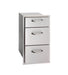 Stainless steel triple drawer storage unit with sleek handles, designed for outdoor kitchen organization and built-in installation.