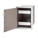 Stainless steel access door with two interior storage drawers, open design ideal for outdoor kitchens and grill islands.