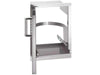 Stainless steel pull-out trash bin holder with front handle and slide-out design for outdoor kitchen storage use