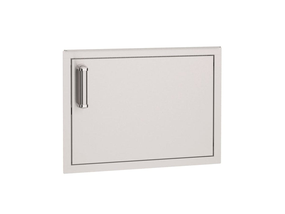 Stainless steel horizontal access door with sleek tubular handle, ideal for outdoor kitchen storage and easy access to supplies.