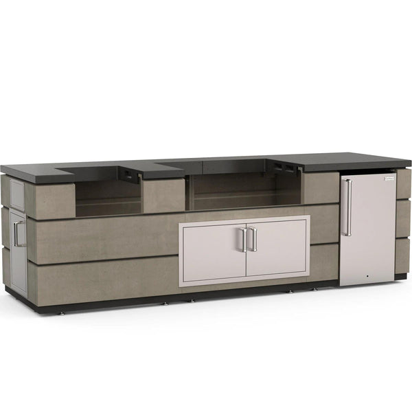 Fire Magic Contemporary 115 Inch Island Bundle with Doors, Refrigerator and Timer Box - Smoke