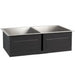 Modern double basin stainless steel kitchen sink with sleek black exterior design for contemporary indoor or outdoor use