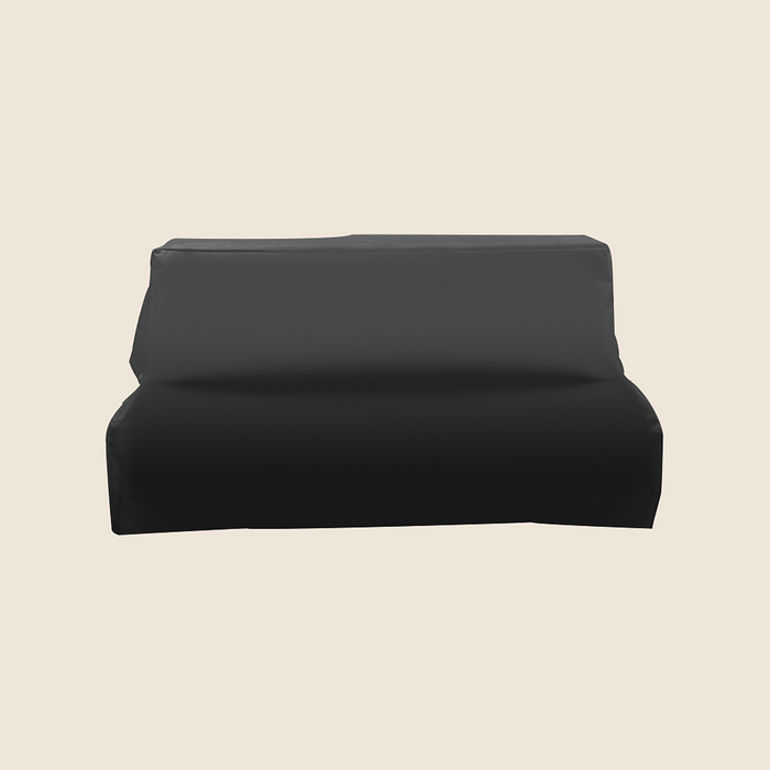 Black outdoor grill cover made of durable, weatherproof material designed to protect barbecue equipment from outdoor elements.