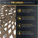 Infographic highlighting premium materials, including lightweight cast aluminum, weather resistance, water resistance, and easy-to-clean features.