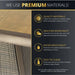 A graphic showing the fire pit's premium materials and features: weather-resistant, water-resistant, and easy to clean.