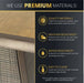 A graphic showing the fire pit's premium materials and features: weather-resistant, water-resistant, and easy to clean.