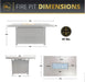 Fire pit dimension chart showing measurements of 52"x35"x25", with detailed burner area dimensions and a total weight of 81 lbs.