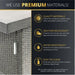 Premium fire pit features infographic highlighting quality materials, weather resistance, water resistance, and easy-to-clean functionality.