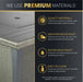 Premium materials infographic showcasing features like quality construction, weather resistance, water resistance, and easy-to-clean design.