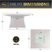 Fire pit dimensions with measurements: 42x42 inches, 24.5 inches height, 100 lbs weight, showing detailed top and side views for scale.