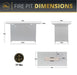 Fire pit dimensions chart showing 42" width, 25" height, 20" depth, and a weight of 77 lbs, with detailed burner and table measurements.