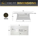 Infographic displaying fire pit dimensions: 76x38 inches with a height of 29 inches, a weight of 130 lbs, and detailed burner measurements.