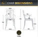 Diagram showing patio chair dimensions: 35 inches tall, 18.5 inches wide, 16-inch seat depth, and 24-inch armrest height, weighing 10 pounds.