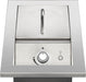 Stainless steel outdoor burner with a closed lid featuring a handle, a sleek control knob, and a push-button ignition system.