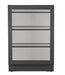 Stainless steel outdoor kitchen storage unit featuring three drawers in a sleek black frame, designed for organized storage.