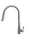 A modern stainless steel high-arc pull-down faucet with a single lever handle, designed for versatile kitchen functionality.