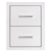 Stainless steel double-drawer unit with sleek handles, designed for outdoor kitchens or storage purposes, offering a clean and modern look.