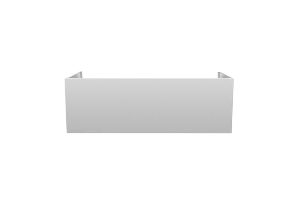 Stainless steel vent hood chimney extension designed to cover and conceal ductwork for a clean, modern outdoor kitchen look.
