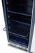 Interior view of a beverage cooler with adjustable wire shelves, providing ample storage space for cans and bottles.