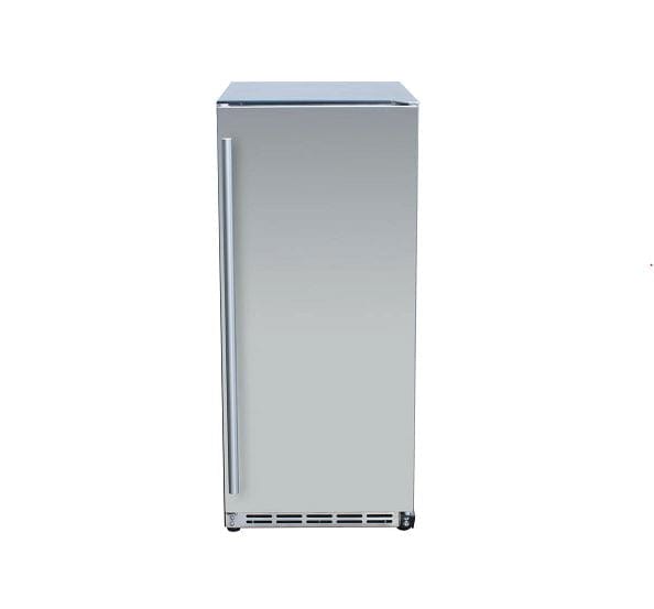 Front view of a sleek stainless steel appliance with a vertical handle, featuring a compact and modern design.