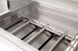 Stainless steel grill interior showing sturdy burner tubes and heat distribution channels for even grilling performance.