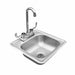 A stainless steel single-basin sink with a high-arc faucet and dual handles for hot and cold water, featuring a sleek and compact design.