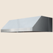 Modern stainless steel outdoor vent hood with sleek angular design for patio or outdoor kitchen use.