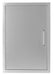 Rectangular metal cabinet door with a smooth brushed surface, framed border, and a vertical handle on the right side.