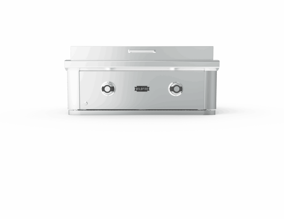 Stainless-steel outdoor double-burner unit with two front control knobs for versatile side-burner cooking and grill setups.