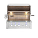 American Made Grills Alturi 36-inch built-in gas grill with open hood, interior lights, rotisserie system, and stainless steel cooking grates