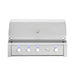 American Made Grills Alturi 42-inch built-in gas grill with stainless steel hood, temperature gauge, and illuminated control knobs.