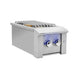 American Made Grills Alturi built-in double side burner with stainless steel cooking grate and blue LED-illuminated control knobs.