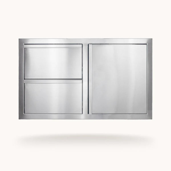 American Made Grills 36-inch stainless steel outdoor kitchen storage combo with two drawers and single access door