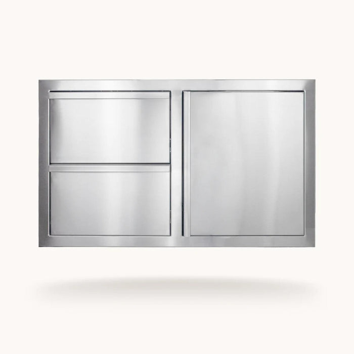 American Made Grills 36-inch stainless steel outdoor kitchen storage combo with two drawers and single access door