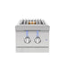 American Made Grills Encore built-in double side burner with stainless steel construction, dual control knobs, LED lighting, and open cooking surface.