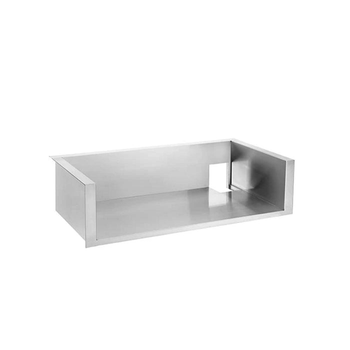 American Made Grills Alturi 42-inch insulating grill liner in 304 stainless steel, angled view for combustible outdoor kitchen installations.