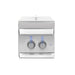 American Made Grills Muscle Double Side Burner with protective stainless steel lid closed and blue LED control knobs illuminated.