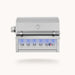 American Made Grills Ovation 36-inch built-in hybrid grill in stainless steel with illuminated control knobs and integrated hood thermometer