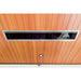Close-up of Bromic Platinum Smart-Heat electric radiant heater recessed into a wood-paneled patio ceiling