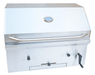 Closed stainless steel built-in charcoal grill with a thermometer on the lid, sleek handle, and adjustable controls for optimal grilling