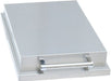 Stainless steel outdoor burner with a closed lid, featuring a sleek handle and compact design