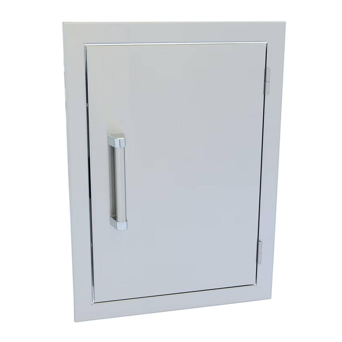Kokomo Grills 14-inch x 20-inch stainless steel outdoor kitchen access door with polished bar handle.