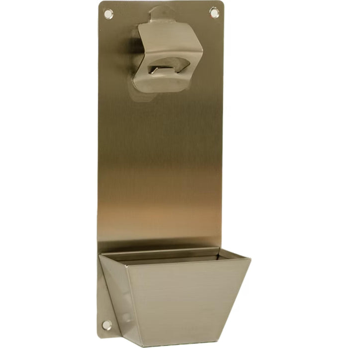 Front view of Kokomo Grills stainless steel bottle opener with detachable cap catcher