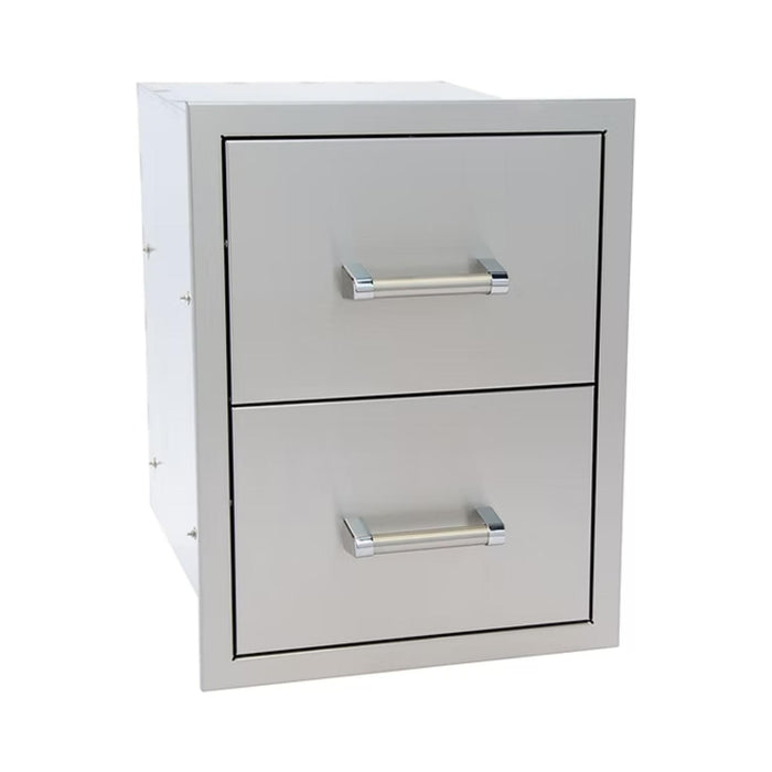 Kokomo Grills 16-inch built-in double storage drawer in 304 stainless steel with polished bar handles